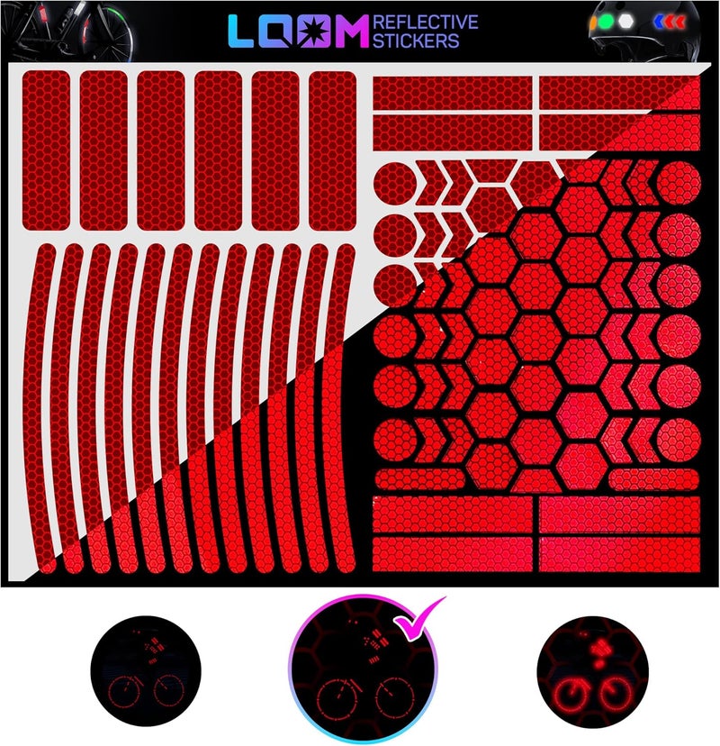 Loom Reflective Stickers for Bikes Rims | 85pc Red | Reflective Tape for Motorcycle Helmet Decals and Bike Reflectors | Hi Vis Bicycle reflectors, Mailbox Stickers - Image 1